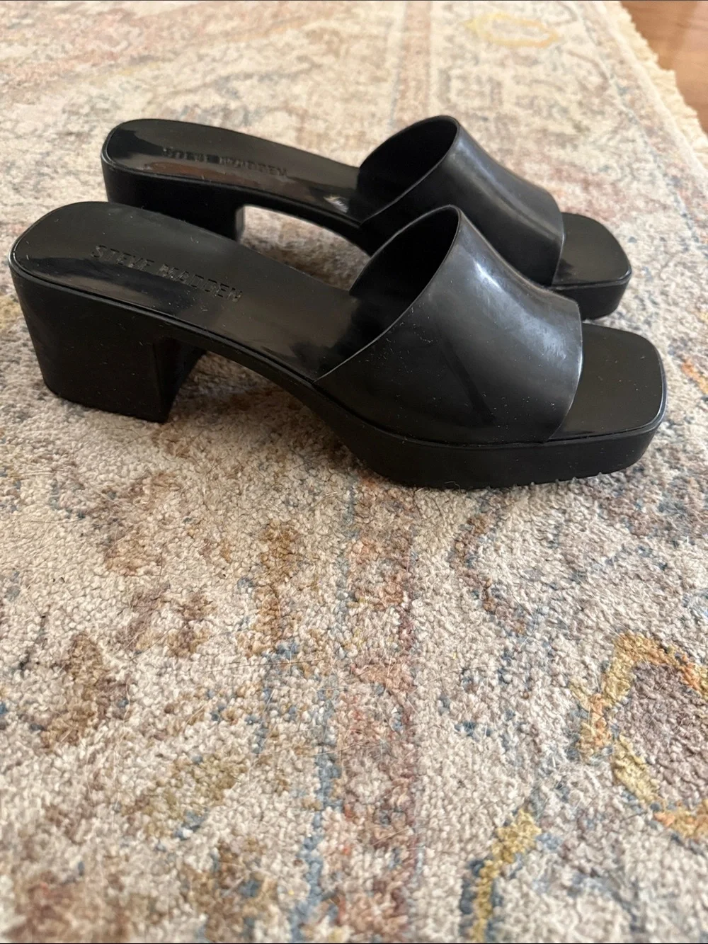 Steve Madden Black Platform Slide Sandals